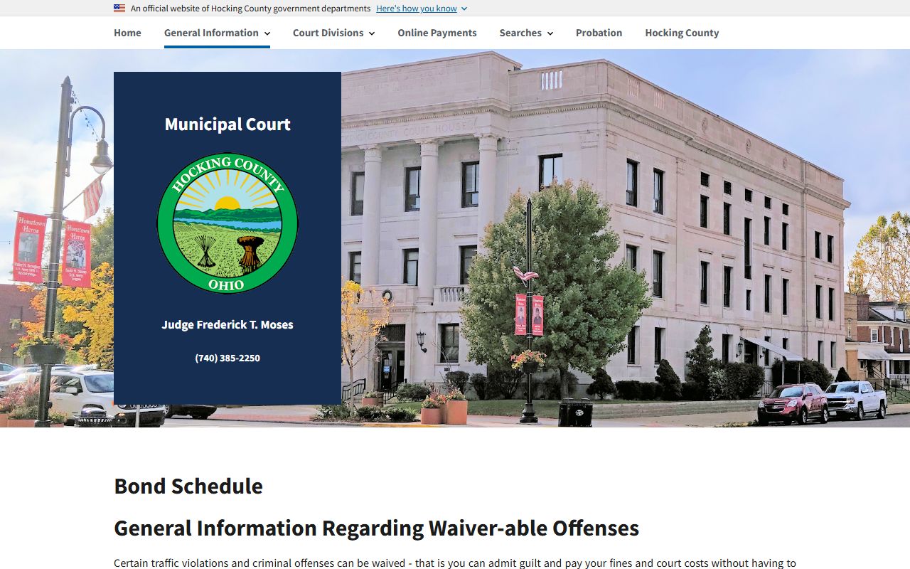 Hocking County court records after arrest bond schedule